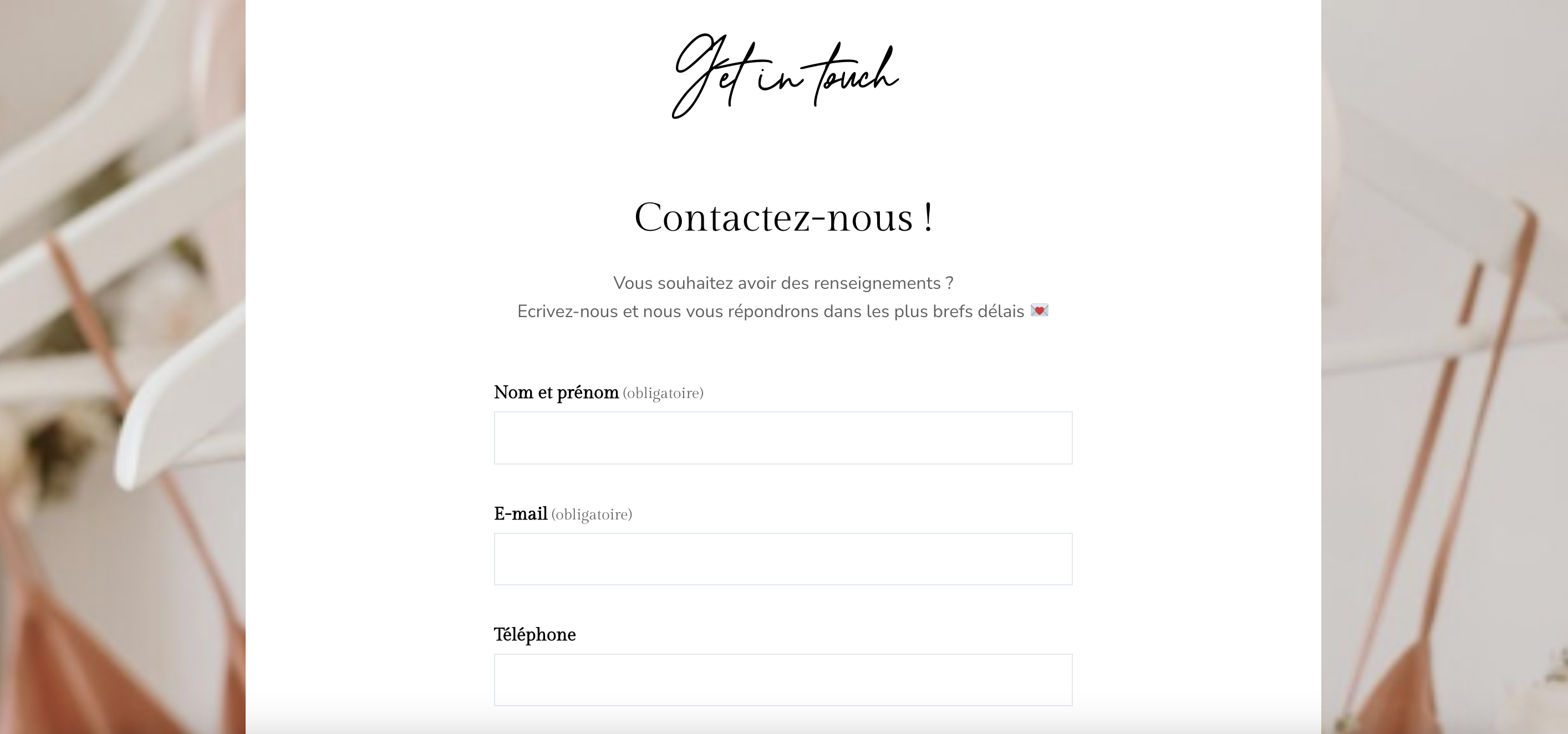 Contact création site web wedding planner