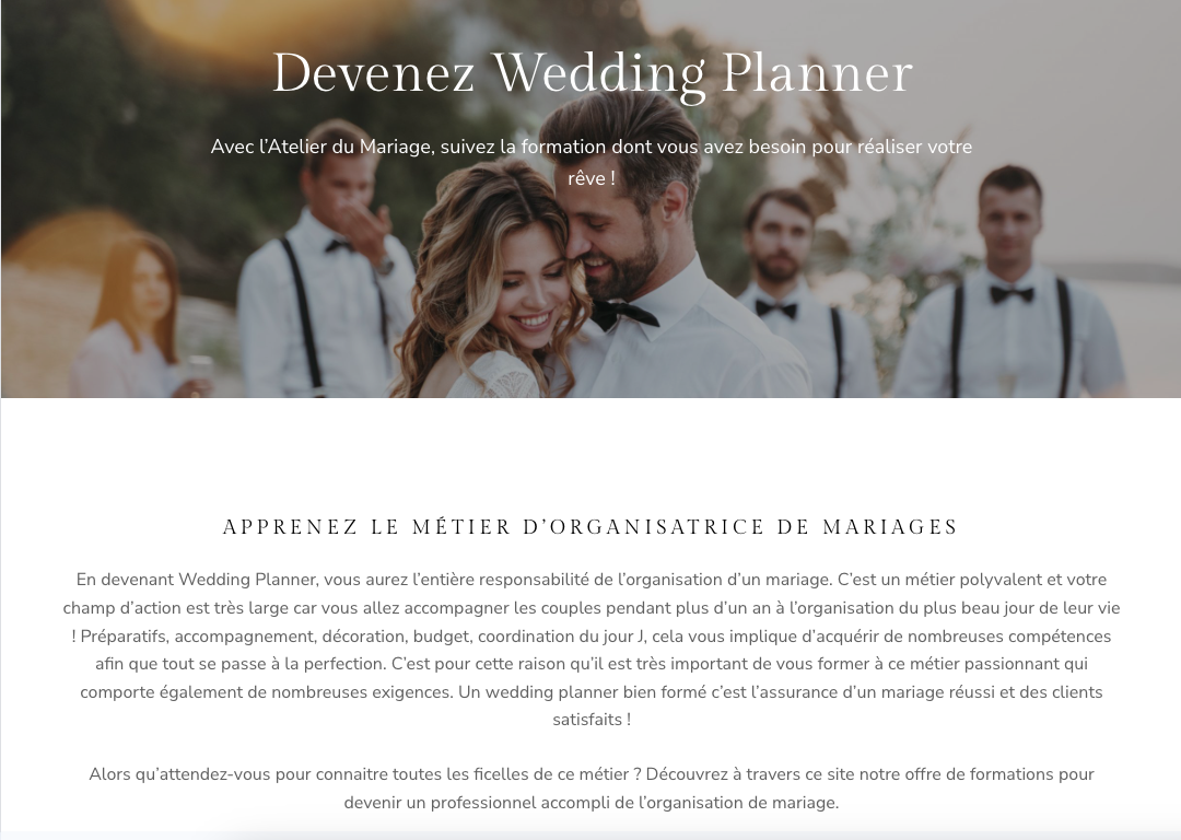 création site internet formation wedding planner atelier du mariage